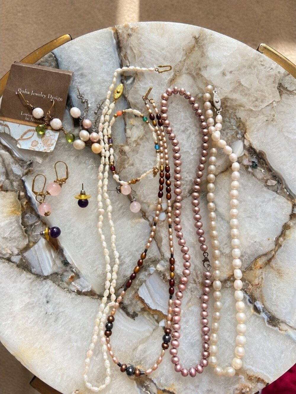 Freshwater Pearl Jewelry Lot 9 Pc Necklaces Bracelet 925 Silver Praha Earrings